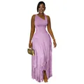Elegant purple one-shoulder evening gown with layered fringe skirt detail for parties. - Light Purple