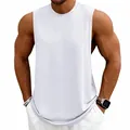 Men's loose white fitness muscle tank top perfect for gym training and basketball - S / Tops / White