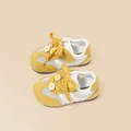 Yellow breathable mesh sneakers for toddler girls with soft soles and white flower accents - 22-25 (Min. 4 Pairs) / Yellow