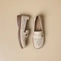 Elegant beige soft sole mother shoes with breathable cutout design and rose detail - 35 / Beige