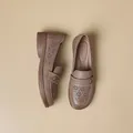 Breathable tan perforated loafers with soft sole for middle-aged women summer wear - 35 / Dusty Pink