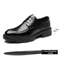 Men's black business leather shoes with breathable hollow design and chunky 5cm sole - 37 / Flat Heel Hollow 5CM (Z81-1) / Black
