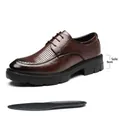 Professional brown perforated leather business shoes with a 5cm thick sole for men - 37 / Flat Heel Hollow 5CM (Z81-1) / Brown