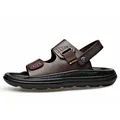 Sandalias casuales de cuero marrón oscuro para hombre con suelas negras gruesas - Marrón