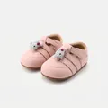 Cute pink baby girl leather sandals featuring a soft mouse decoration and closed toe design - Size 16 (Inner Length 12.5cm) / Pink