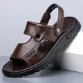 Hochwertige braune Leder-Herrensandalen mit weicher, rutschfester Gummisohle für Sommer - Braun