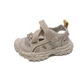 Breathable closed-toe sports sandals for kids featuring soft anti-slip soles and mesh design - Size 22 Inner Length 14 / Beige