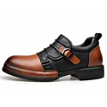 Men's two-tone leather loafers with buckle in brown and black British style - 38 / Black Low-top