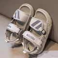 Comfortable beige sporty boys sandals with mesh upper and adjustable velcro straps - 21 / Gray
