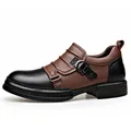 Men's British style low-top Martin boots in retro brown and black colorway leather - 38 / Brown Low-top