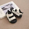 Children's white open-toe summer sandals with black soles and adjustable straps - 23 / Off White