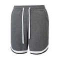 Men's casual athletic shorts featuring a grey quilted texture and white drawstring waist - Gray