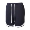 Navy blue waffle knit men's sports shorts with white drawstring and contrast hem trim - Navy Blue