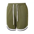 Men's olive green waffle texture sports shorts with white drawstring and contrast trim - Army Green