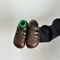 Children's vintage brown Roman leather sandals with breathable hollow star cutout design - 22 / Brown