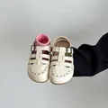 Retro cream-colored closed-toe hollow leather sandals for kids with soft flexible soles - 22 / Beige