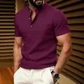Detailed view of a purple waffle-knit Henley shirt featuring a chest pocket and buttons - S / Tops / Burgundy
