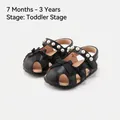 Stilvolle schwarze Baby-Sandalen für Mädchen mit Zierbogen und eleganten Perlenbesatz - Größe 16 (Innenlänge 12.5cm) / Schwarz