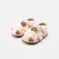 Cremefarbene Babysandalen für Mädchen mit Schleife und weicher Anti-Rutsch-Sohle - Größe 16 (Innenlänge 12.5cm) / Beige