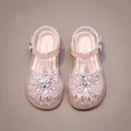 Sparkling pink girl's princess sandals with crystal butterfly design and rhinestone accents - 23 / Pink