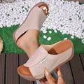 Women's beige platform sandals with laser-cut patterns and casual wedge heels - Off White