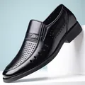 Mocasines de cuero negro formal para hombre con diseño calado transpirable para negocios - Negro Calado