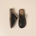 Elegant retro black flat sandals with soft sole and buckle for women's summer outfits. - 35 / Black