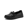 Comfortable black leather women's moccasins featuring hollow design and hand-stitched soles - 35 / Black