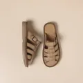Vintage brown women's flat sandals with soft sole and buckle for summer outdoor wear - 38 / Camel