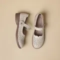 Vintage beige hollow-out mother shoes with soft non-slip sole and flower detail - 35 / Beige