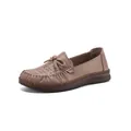 Comfortable soft leather loafers for women with hollow-out floral design and handmade stitching - 35 / Dusty Pink
