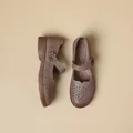 Retro brown breathable hollow-out Mary Jane shoes for elderly women with soft soles - 35 / Dusty Pink