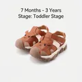 Toddler brown rabbit design hollow breathable sandals with non-slip thick rubber soles - Size 16/Inner Length 13.0cm / Camel