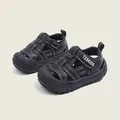 Durable black kids closed-toe beach sandals featuring non-slip soft sole and velcro - Size 26 (Inner Length 16.5cm) / Black