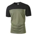 Lässiges kurzärmeliges Patchwork-T-Shirt für Herren mit Mesh in Schwarz und Olivgrün - S / Oberteile / Armeegrün