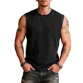 Vintage washed black heavy cotton tank top for men gym workout streetwear style - S / Tops / Black