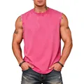 Vintage washed heavy cotton tank top for men in vibrant pink color for gym and fitness - S / Tops / Rose Red