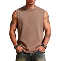 Men's heavy cotton washed vintage sleeveless tank top, oversized gym vest in brown. - Coffee