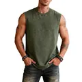 American vintage washed olive green sleeveless tank top for men in heavy-weight cotton - Army Green