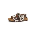 Stylish cow print girl's summer sandals with triple gold buckles for beach kids. - Size 22 Inner Length 14.5CM / Milk Coffee