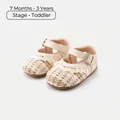 Elegante cremefarbene gewebte Babysandalen mit Spitzenbesatz und weicher Sohle 7M-3J - Beige