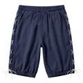 Vista dettagliata dei pantaloncini Capri in lino blu navy con lacci laterali e coulisse - Taglia S / Pantaloni e gonne / Blu navy