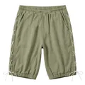 Pantaloni capri in lino verde oliva da uomo con dettaglio di lacci bianchi laterali - Taglia S / Pantaloni e gonne / Verde militare