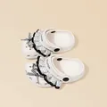 White girls' clogs with polka dot ruffles and stylish gingham bows for summer comfort - White