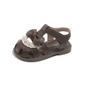 Elegantes sandalias cerradas marrón oscuro para niñas con lazo dulce y detalles encaje - Talla 21-25 Mixta / Marrón