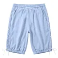 Pantalon court en lin bleu clair pour homme avec lacets latéraux et cordon de serrage - Bleu clair