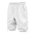 Men's summer linen 3/4 shorts in white with drawstring and lace-up sides - S / Bottoms / White