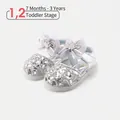 Silver sequined baby princess sandals with crown bow for age 7 months to 3 years - Size 16 / Inner 12.5cm / Sequin Crown Bowknot Princess Shoe / Silver