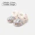 Sparkly white princess baby sandals with sequined toes and lace flower crown bows - Size 16 / Inner 12.5cm / Sequin Crown Bowknot Princess Shoe / Beige