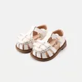 Elegant white toddler girls princess sandals featuring double bow and soft non-slip sole - Size 16 (Inner 12.5CM) / Beige (9829)